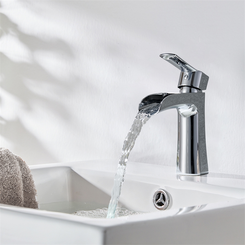 Tatcha Polished Chrome Single Hole Single-Handle Brass Waterfall Bathroom Faucet