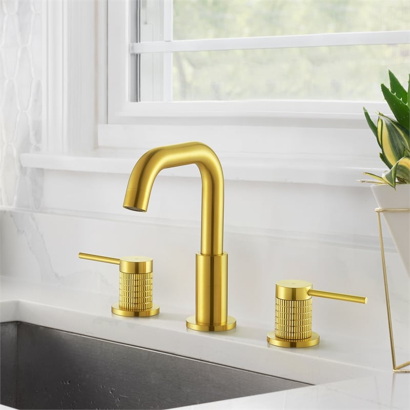Versace 8. in Widespread 2-Handle Brass Bathroom Faucet in Brushed Gold
