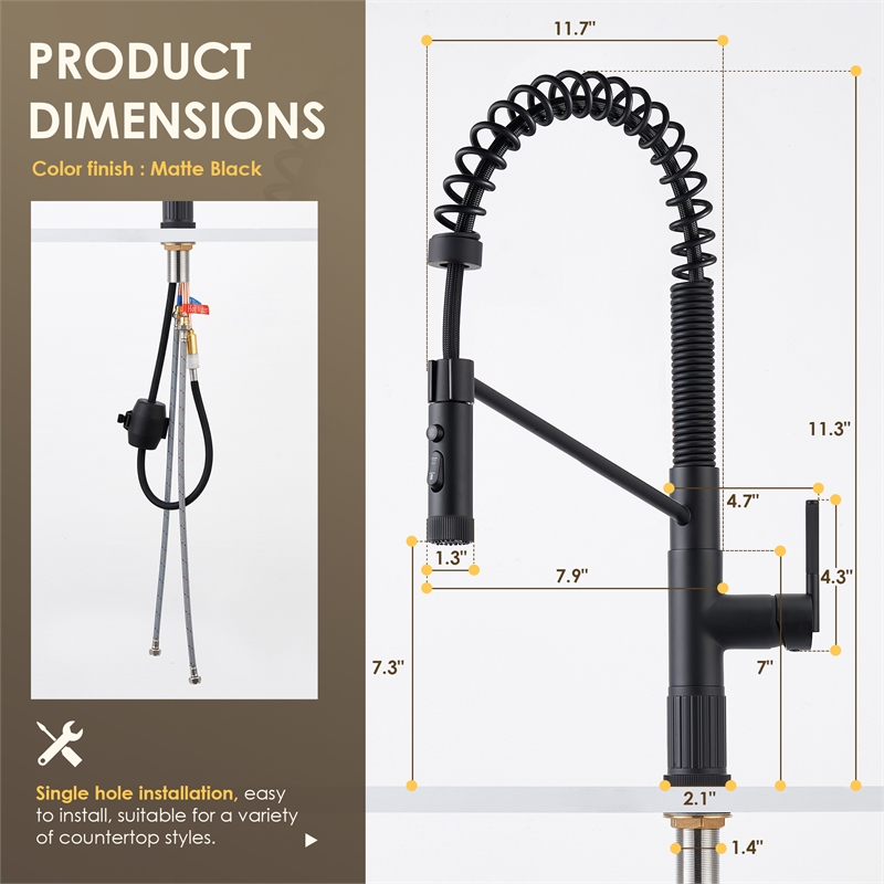 Nette Single-Handle Brass Kitchen Faucet with Pull Down Sprayer in Matte Black