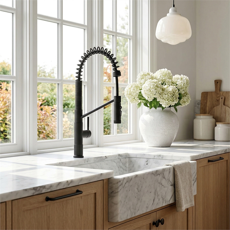 Nette Single-Handle Brass Kitchen Faucet with Pull Down Sprayer in Matte Black