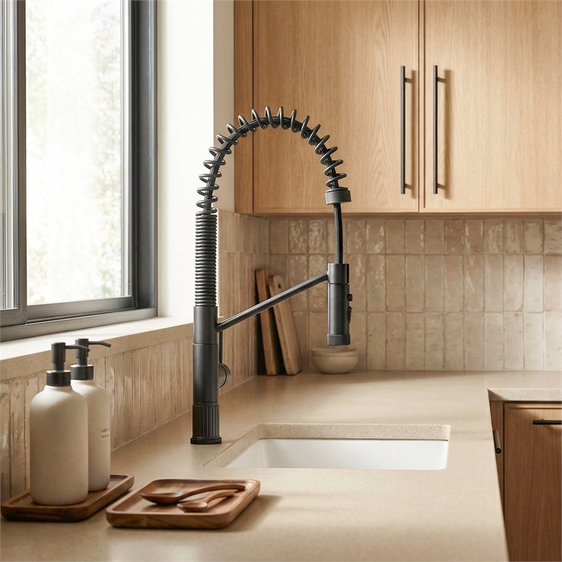 Nette Single-Handle Brass Kitchen Faucet with Pull Down Sprayer in Matte Black