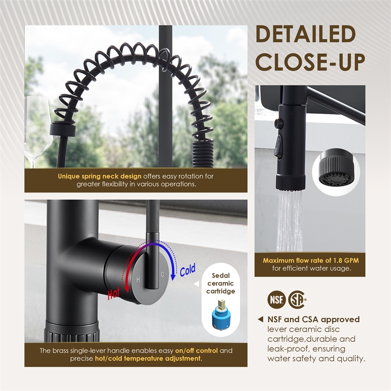 Nette Single-Handle Brass Kitchen Faucet with Pull Down Sprayer in Matte Black