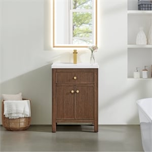 Cerrito 24&quot Wood Vanity in Brown Oak Ceramic Integrated Sink no Mirror