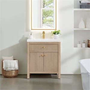 Cerrito 30&quot Natural Oak Wood Vanity Engineered Stone Integrated Sink no Mirror