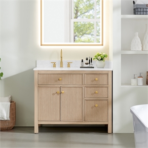 Cerrito 42&quot Wood Vanity in Natural Oak Grain Engineered Stone Top no Mirror