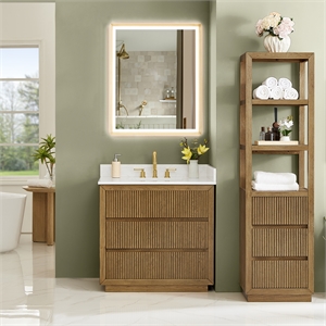 Navan 36&quot  Wood Vanity in Weathered Brown with Engineered Stone Top No Mirror