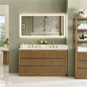 Navan 60&quot  Wood Vanity in Weathered Brown with Engineered Stone Top No Mirror