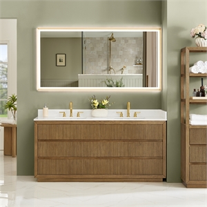 Navan 72&quot  Wood Vanity in Weathered Brown with Engineered Stone Top No Mirror