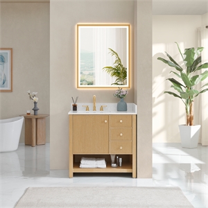 Cecil 36&quot Wood Vanity in White Oak with White Engineered Stone Top No Mirror