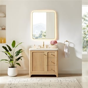 Milner 36&quot Wood Vanity in Brushed Oak with White Engineered Stone Top no Mirror