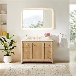 Milner 48&quot Wood Vanity in Brushed Oak with White Engineered Stone Top no Mirror