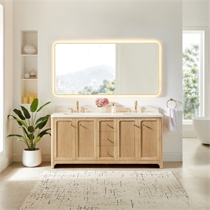 Milner 72&quot Wood Vanity in Brushed Oak with White Engineered Stone Top no Mirror