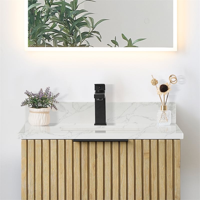 Fondis 24 in.W Engineered Stone Vanity Backsplash in Grain White