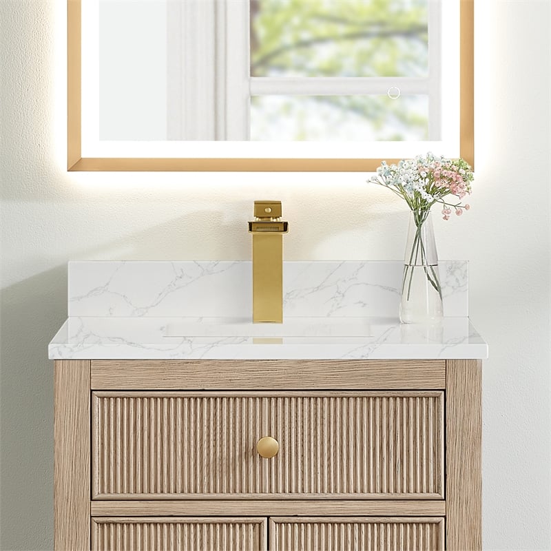 Fondis 24 in.W Engineered Stone Vanity Backsplash in Grain White