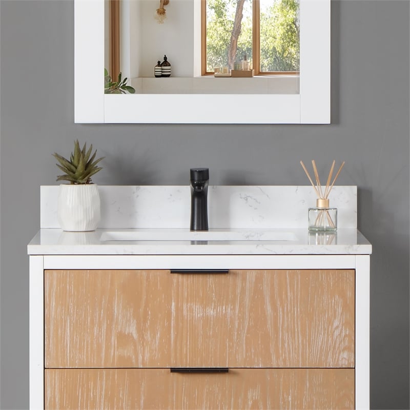 Fondis 30 in.W Engineered Stone Vanity Backsplash in Aosta White