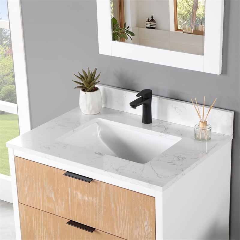 Fondis 30 in.W Engineered Stone Vanity Backsplash in Aosta White