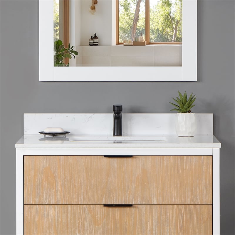 Fondis 36 in.W Engineered Stone Vanity Backsplash in Aosta White