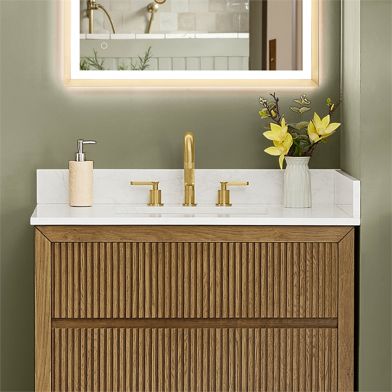 Fondis 36 in.W Engineered Stone Vanity Backsplash in Grain White