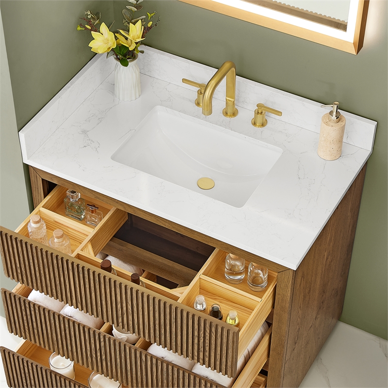 Fondis 36 in.W Engineered Stone Vanity Backsplash in Grain White