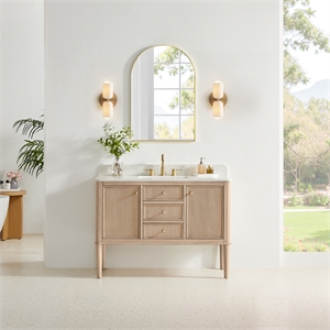 Blaise 48&quot Single Wood Vanity in Light Oak with Grain White Engineered Stone Top