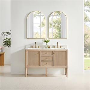 Blaise 54&quot Double Wood Vanity in Light Oak with Grain White Engineered Stone Top