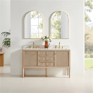 Blaise 60&quot Double Wood Vanity in Light Oak with Grain White Engineered Stone Top