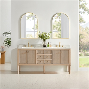 Blaise 72&quot Double Wood Vanity in Light Oak with Grain White Engineered Stone Top