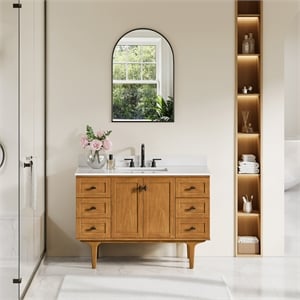 Orasia 48&quot Wood Vanity Mango Brown Calacatta Mist White Quartz Top no Mirror