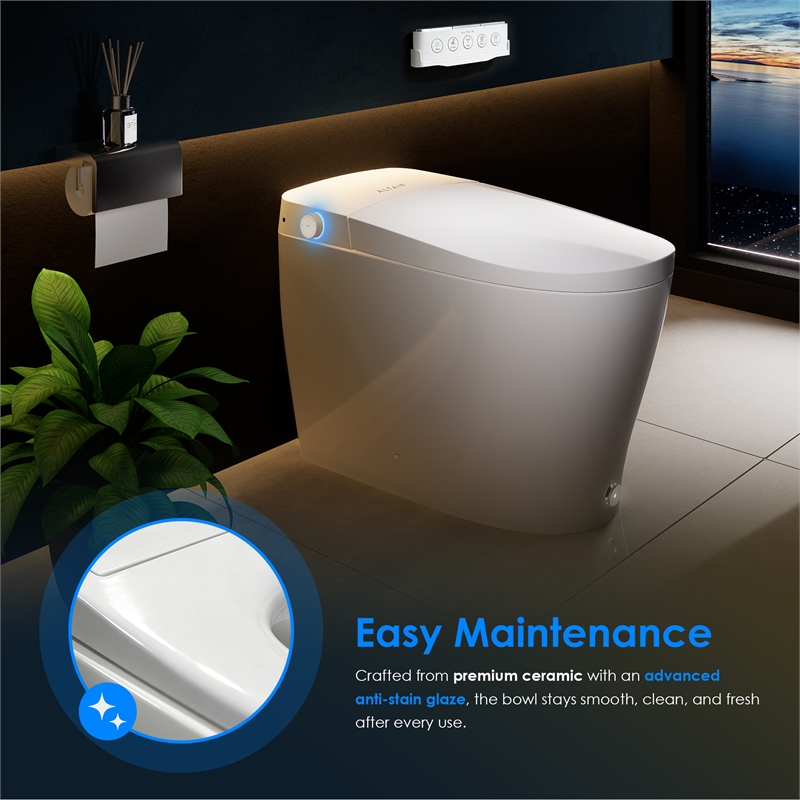 Natalie White Ceramic Smart Toilet with Tank Flush Bidet Wash Auto Open Lid