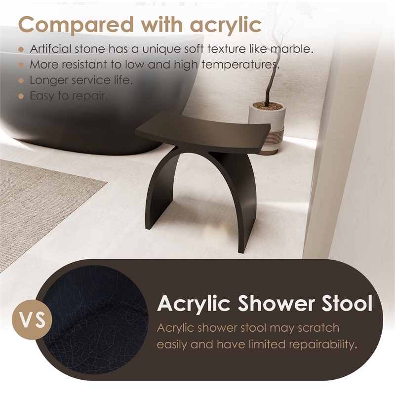 Camille 16.7 in. x 9.1 in. Resin Solid Surface Shower Stool in Matte Black