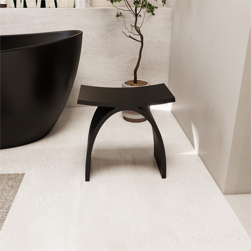 Camille 16.7 in. x 9.1 in. Resin Solid Surface Shower Stool in Matte Black