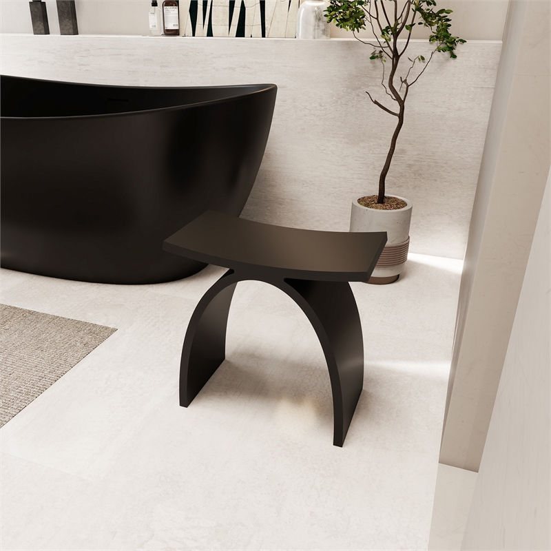 Camille 16.7 in. x 9.1 in. Resin Solid Surface Shower Stool in Matte Black