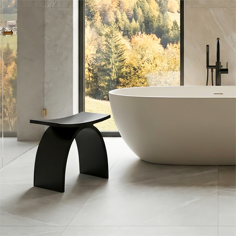 Camille 16.7 in. x 9.1 in. Resin Solid Surface Shower Stool in Matte Black