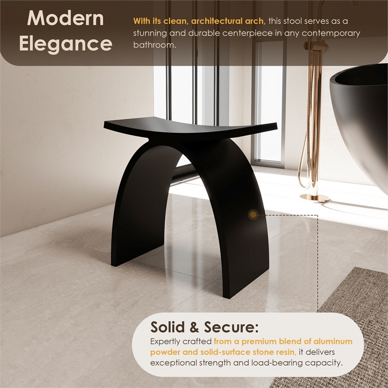 Camille 16.7 in. x 9.1 in. Resin Solid Surface Shower Stool in Matte Black