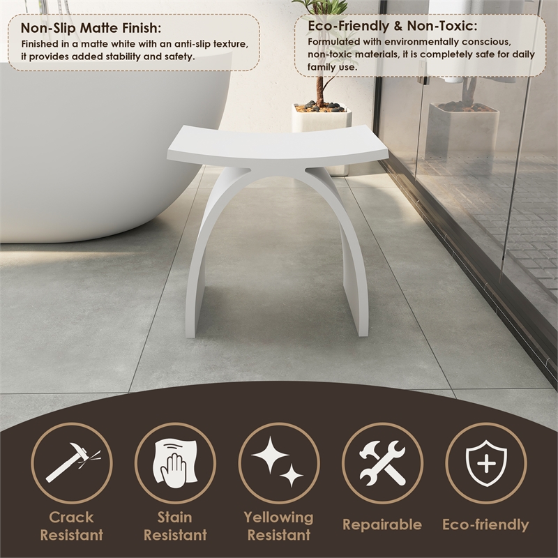 Camille 16.7 in. x 9.1 in. Resin Solid Surface Shower Stool in Matte White