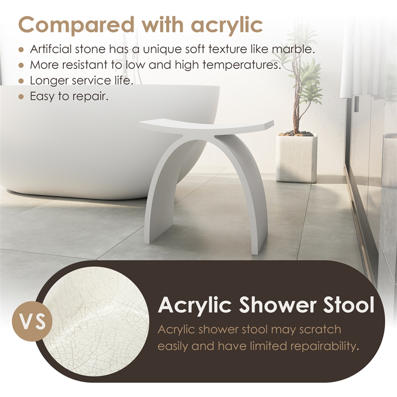 Camille 16.7 in. x 9.1 in. Resin Solid Surface Shower Stool in Matte White