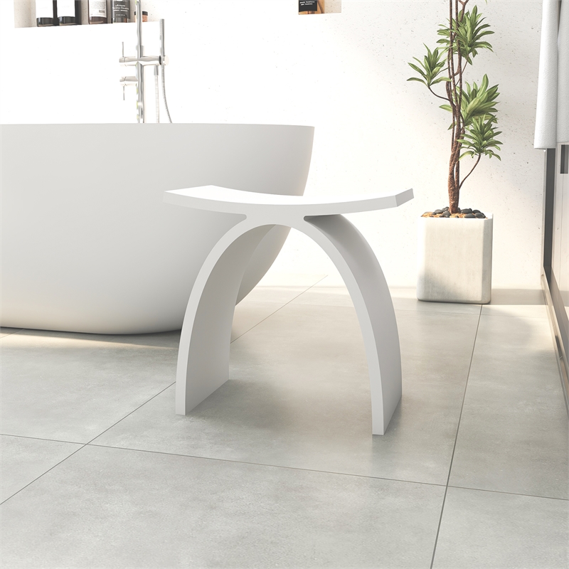 Camille 16.7 in. x 9.1 in. Resin Solid Surface Shower Stool in Matte White