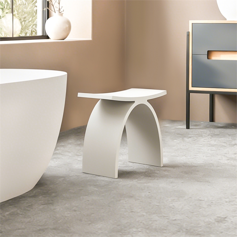 Camille 16.7 in. x 9.1 in. Resin Solid Surface Shower Stool in Matte White