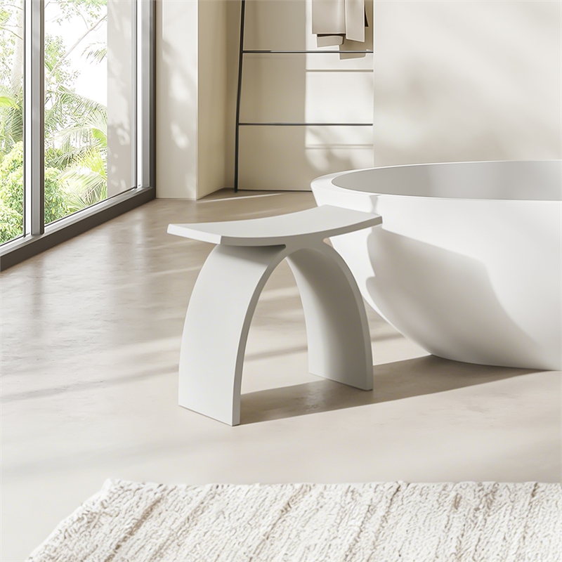 Camille 16.7 in. x 9.1 in. Resin Solid Surface Shower Stool in Matte White
