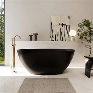 Euston 55&quotx30&quot Matte Black Solid Surface Tub with Drain & Integrated Overflow