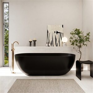 Ryder 69&quotx30&quot Matte Black Solid Surface Tub with Drain & Integrated Overflow