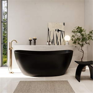Giselle 65&quotx34&quot Matte Black Solid Surface Tub with Drain & Integrated Overflow