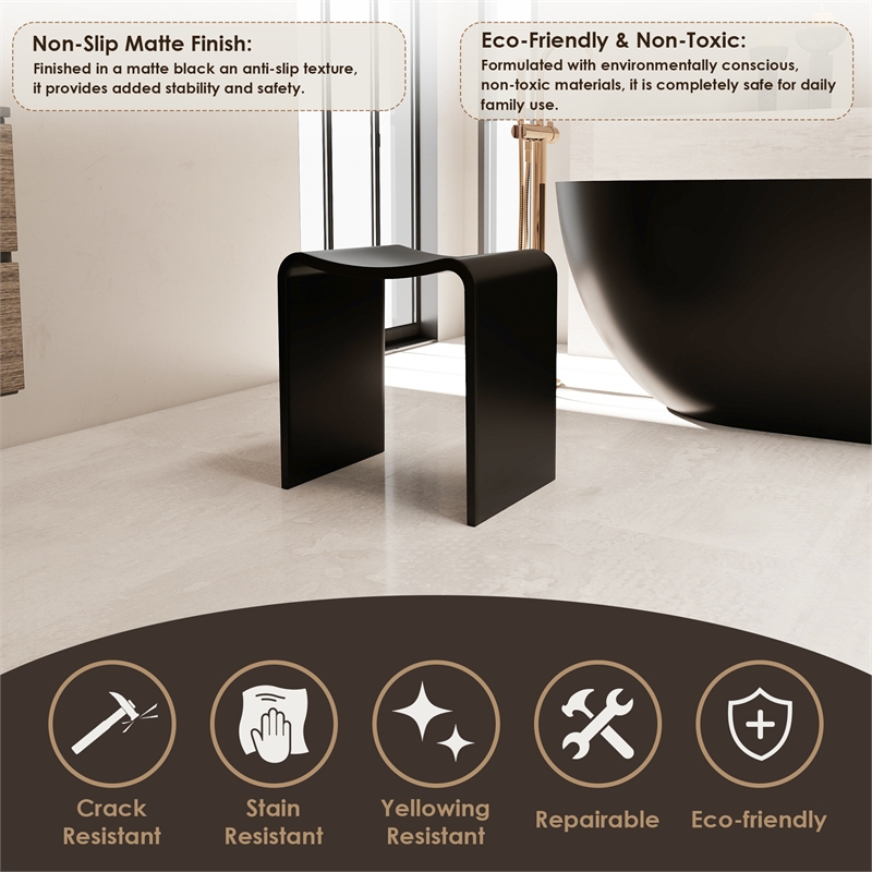 Bevis 15.7 in. x 11.8 in. Resin Solid Surface Shower Stool in Matte Black