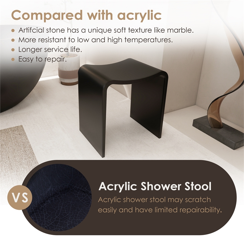 Bevis 15.7 in. x 11.8 in. Resin Solid Surface Shower Stool in Matte Black