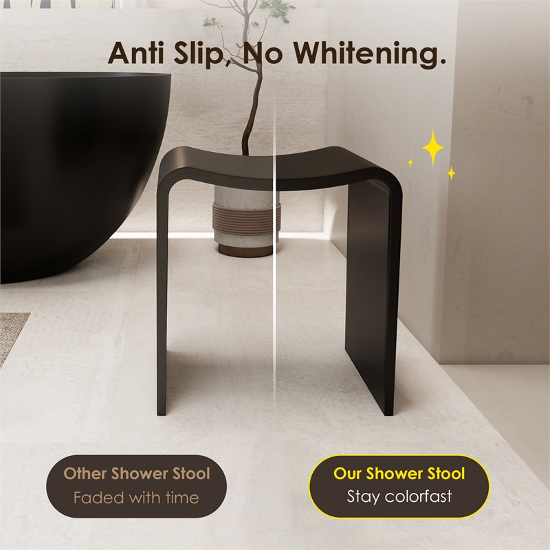 Bevis 15.7 in. x 11.8 in. Resin Solid Surface Shower Stool in Matte Black