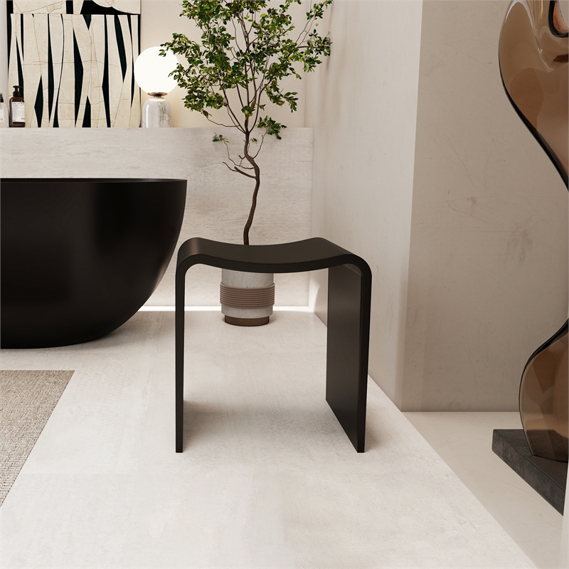 Bevis 15.7 in. x 11.8 in. Resin Solid Surface Shower Stool in Matte Black