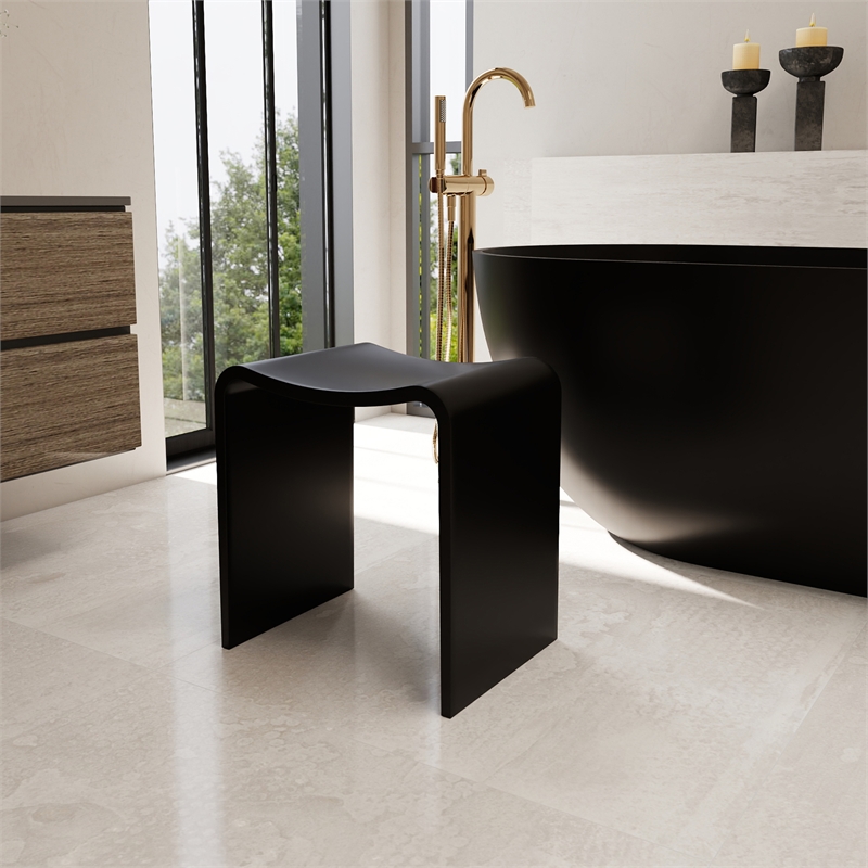 Bevis 15.7 in. x 11.8 in. Resin Solid Surface Shower Stool in Matte Black