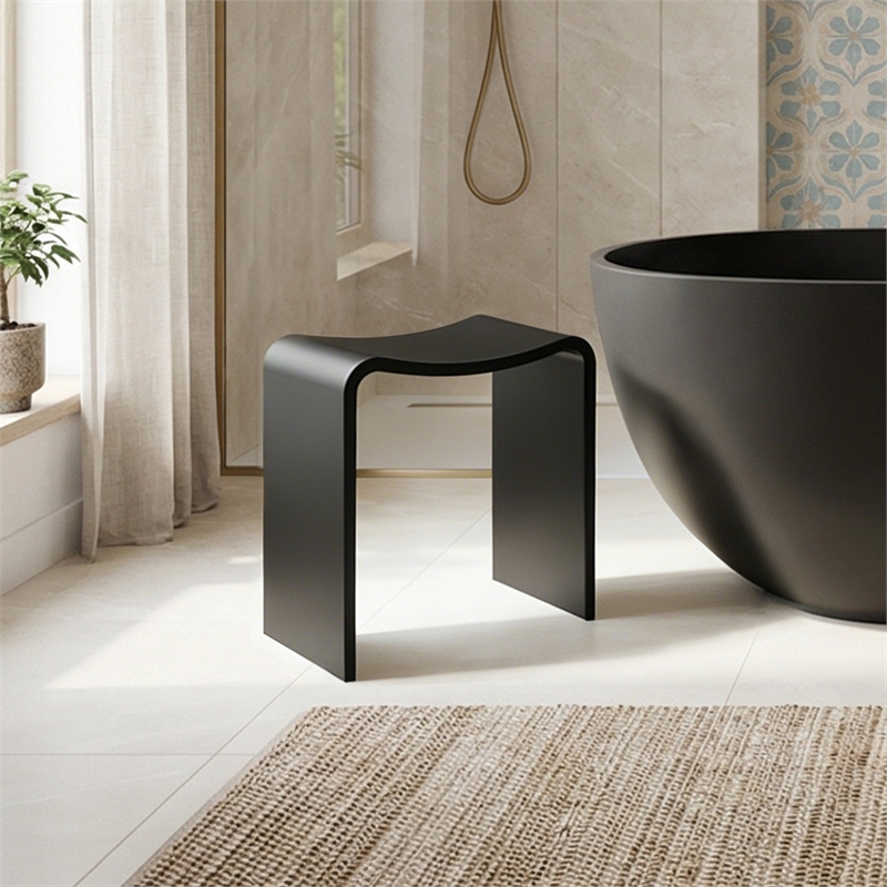 Bevis 15.7 in. x 11.8 in. Resin Solid Surface Shower Stool in Matte Black