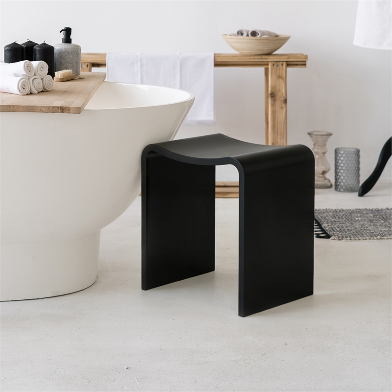 Bevis 15.7 in. x 11.8 in. Resin Solid Surface Shower Stool in Matte Black