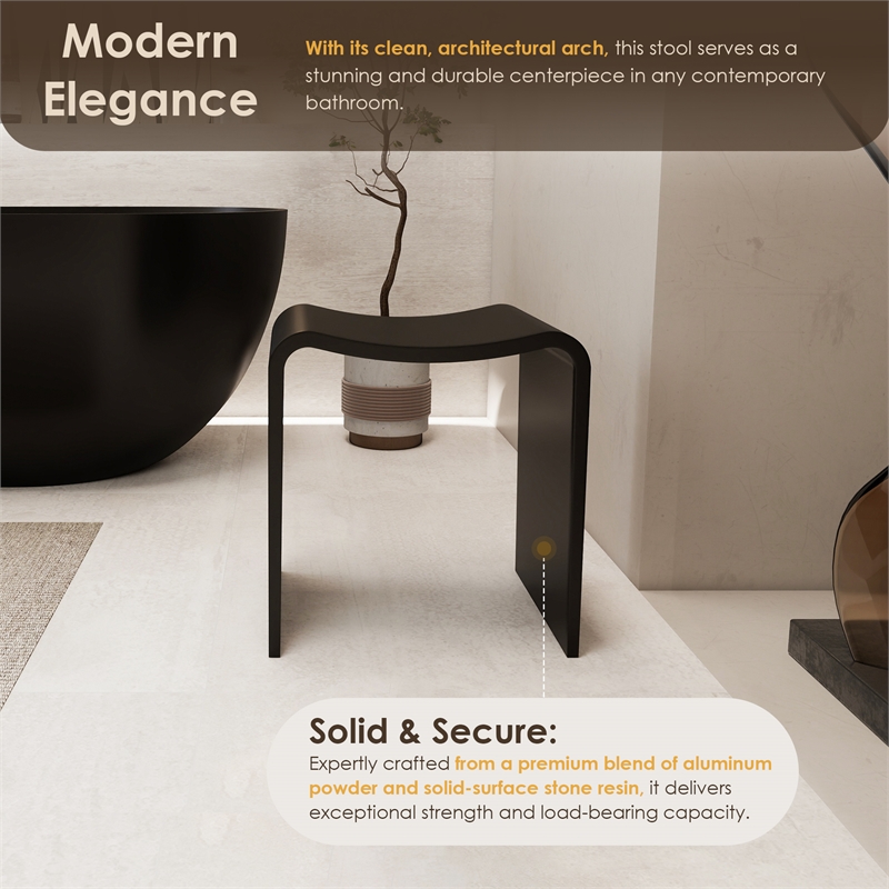 Bevis 15.7 in. x 11.8 in. Resin Solid Surface Shower Stool in Matte Black